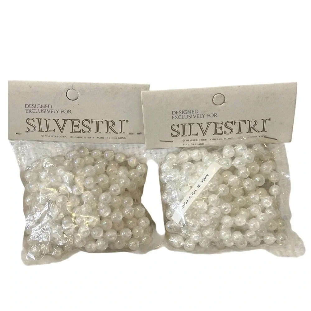 new Vintage Silvestri 2 Iridescent Pearl‎ Plastic  Bead Christmas Garlands 16 Ft